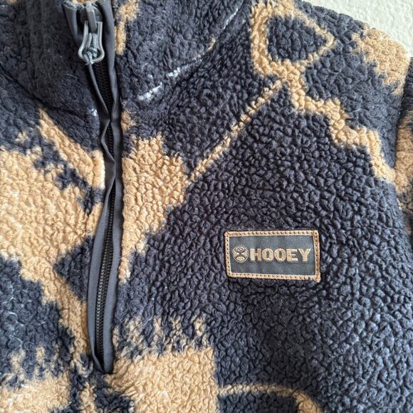 Hooey Quarter Zip Aztec Pattern Fleece Pullover Black Tan Youth Boys Size L - Picture 3 of 9